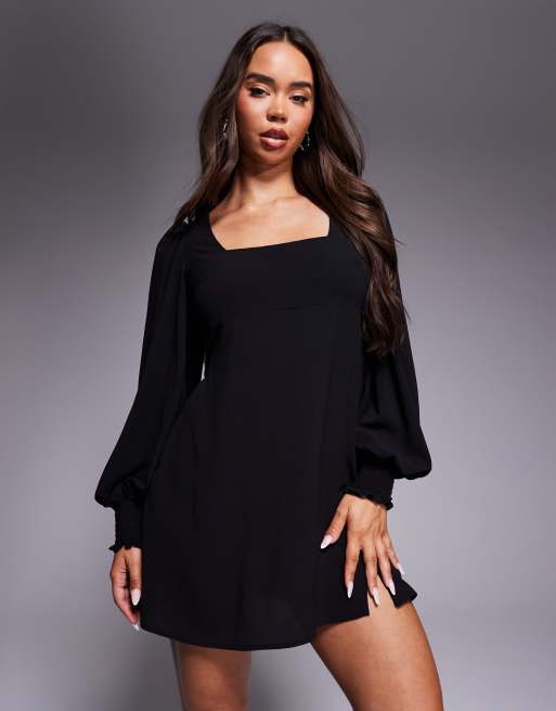 ASOS DESIGN long sleeve tie back mini dress in black
