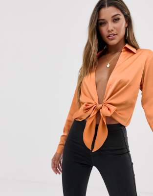 Long sleeve 2024 tie front top