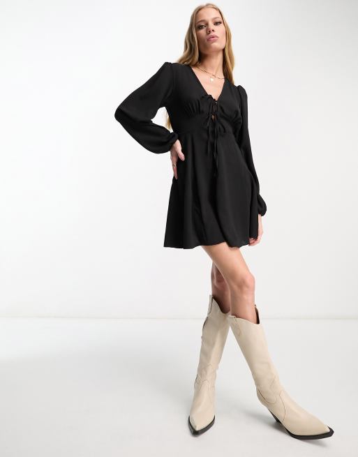 Long sleeve 2025 tie front dress