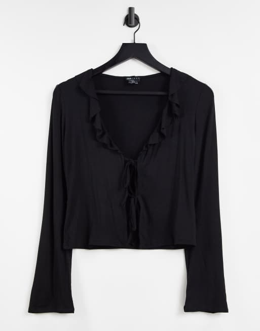 Black long sale sleeve ruffle top