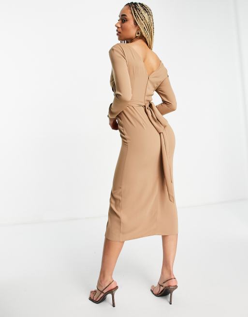 Set: Long-Sleeve Plain Mini Shirt Dress + Wrap Camisole Top