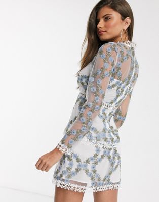 long sleeve white embroidered dress