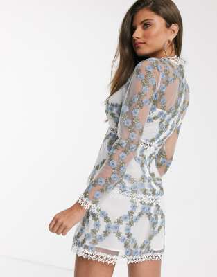 long sleeve white embroidered dress