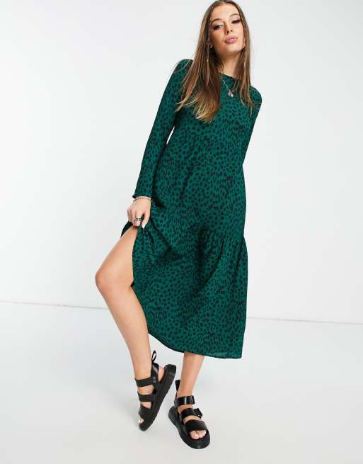 ASOS DESIGN long sleeve tiered smock midi dress in animal print