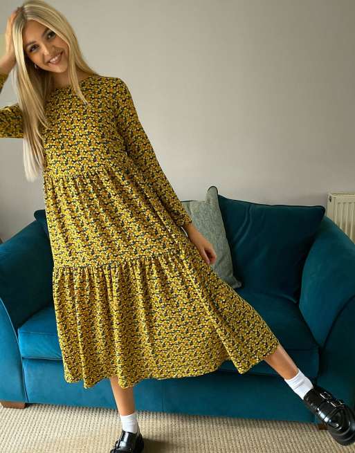 Black and yellow midi sales dress