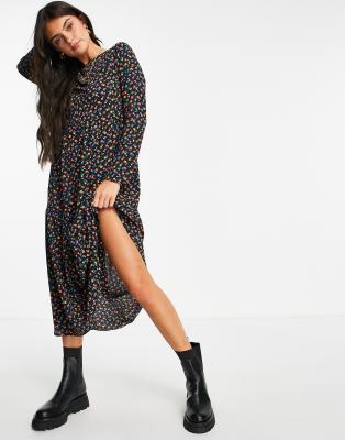 asos black floral midi dress