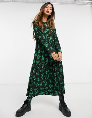 asos black floral midi dress