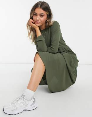 long sleeve khaki dress