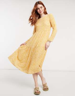 mustard midi dress with sleeves