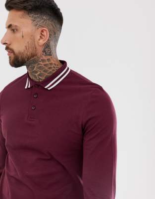 Stussy Heavy Pique Long Sleeve Polo Shirt With Logo Collar, $84, Asos