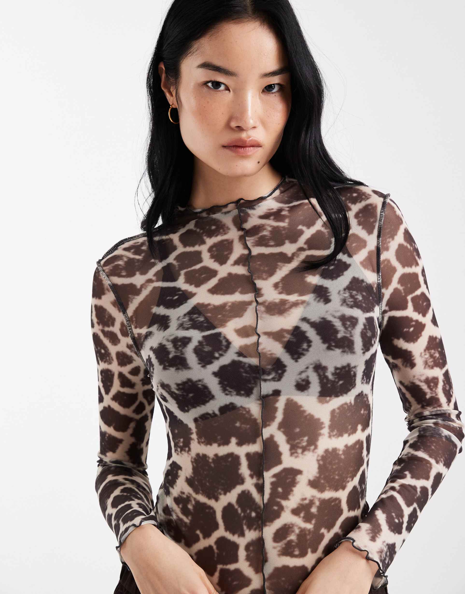 asos design long sleeve top in animal print
