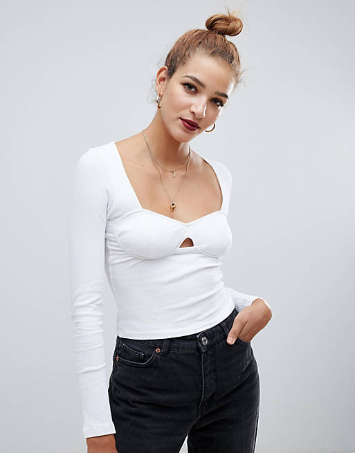ASOS DESIGN long sleeve top in rib with cup detail | ASOS