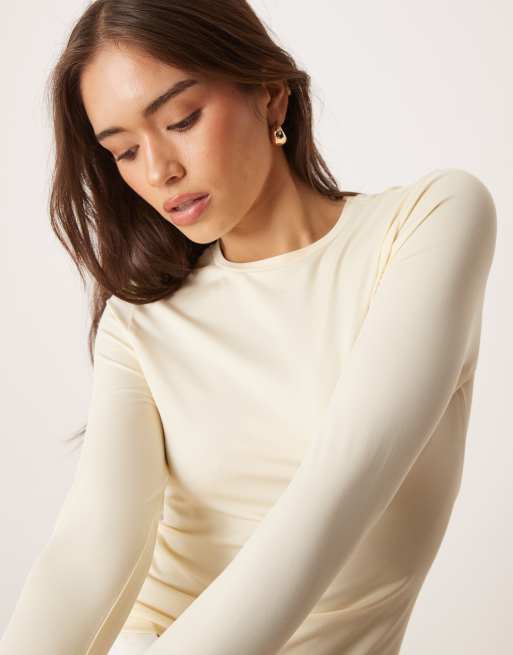 ASOS DESIGN long sleeve top in slinky in butter yellow