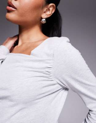 Asos Design Long Sleeve Top With Asymmetric Neck And Hem In White