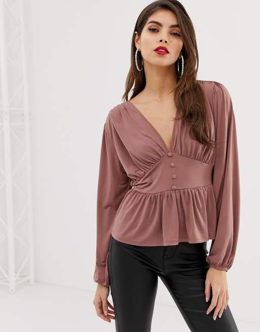 ASOS DESIGN long sleeve top with balloon sleeve and corset waist ASOS