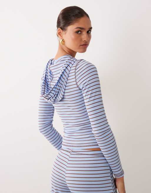 ASOS DESIGN long sleeve top with button and hood in stripe (part of a set), 2 of 4