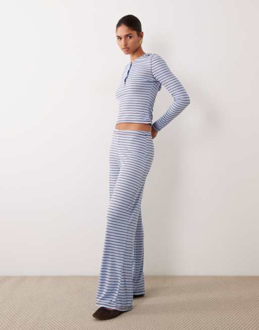 ASOS DESIGN long sleeve top with button and hood in stripe (part of a set), 4 of 4