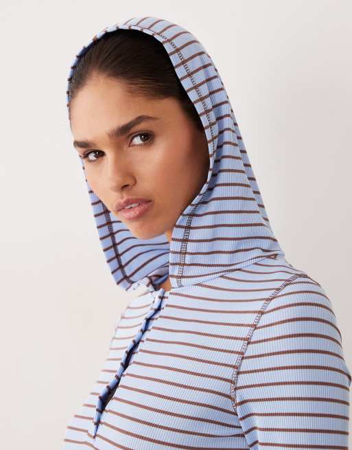 ASOS DESIGN long sleeve top with buttons and hood in stripe - part of a set, 3 of 4