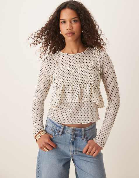 ASOS DESIGN long sleeve top with cami overlay in spot print - view 1