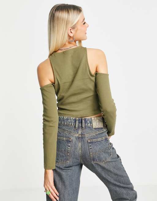 Khaki cold 2025 shoulder top