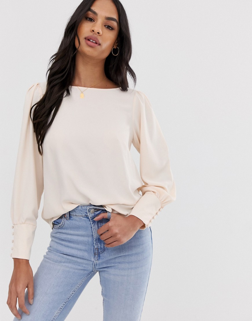ASOS DESIGN long sleeve top with deep cuff-White