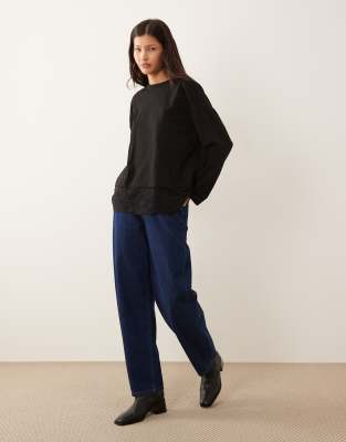 Asos Design Long Sleeve Top With Lace-trim Hem Detail In Animal Print