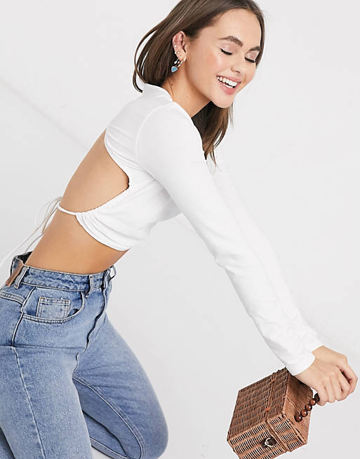 Open Back Pointelle Long Sleeve Knit Top Asos Women Clothing Tops Backless Tops 
