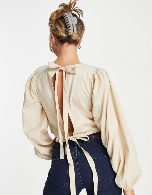 ASOS DESIGN long sleeve top with open back and tie