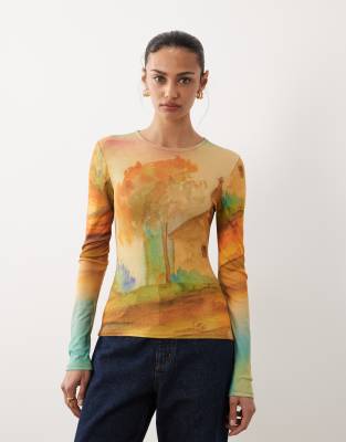 Asos Design Long Sleeve Top With Print-multi