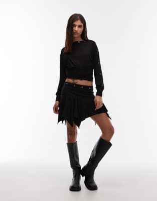 Asos Design Long Sleeve Top With Ruched Band And Stud Detail In Black