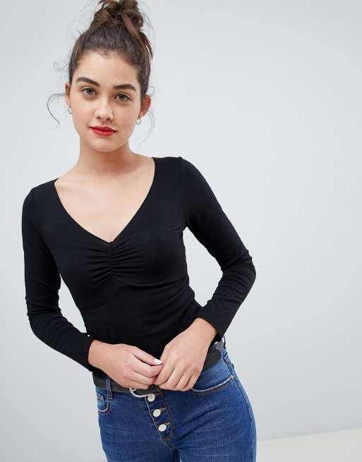 ASOS DESIGN long sleeve top with ruched front | ASOS