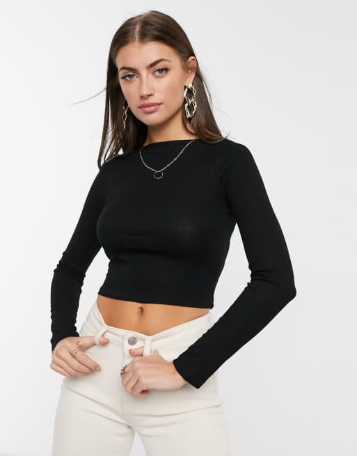 ASOS DESIGN long sleeve top with slash neck in black | ASOS