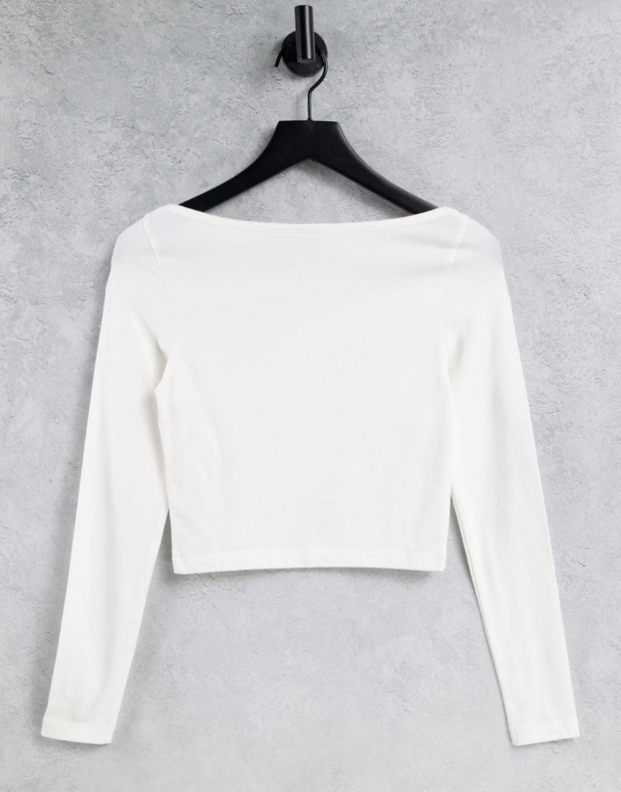 ASOS DESIGN long sleeve top with slash neck in white