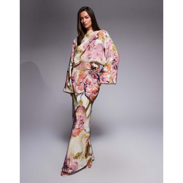ASOS DESIGN long sleeve tucked waist bias maxi dress in floral print | ASOS