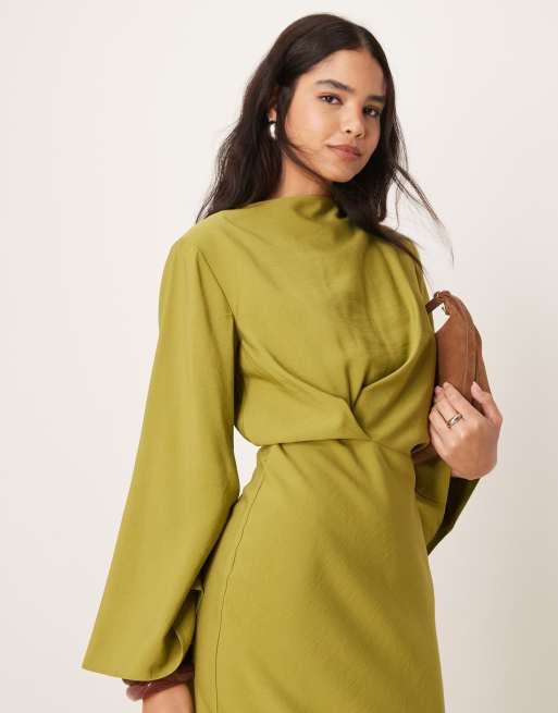 olive green dress with sleeves Women's Sloane Long Sleeve Satin Maxi - In Size Large and semi Maddie 2.0 ” Long Sleeve
