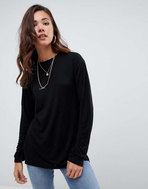 ASOS DESIGN long sleeve tunic t-shirt in black | ASOS