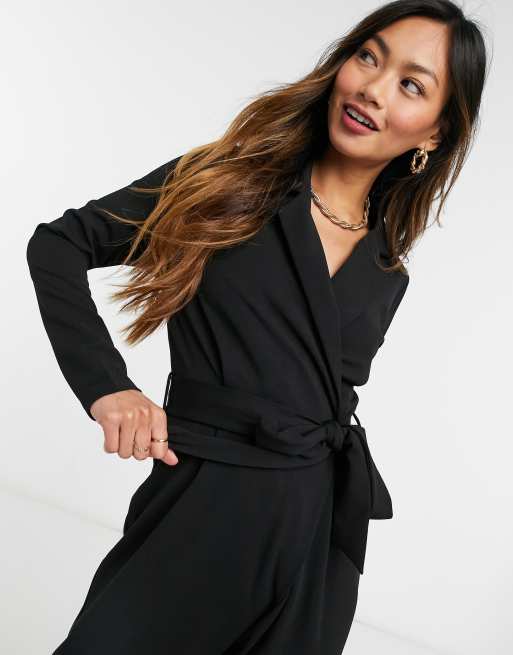 ASOS DESIGN long sleeve tux crepe jumpsuit in black, 3 of 4