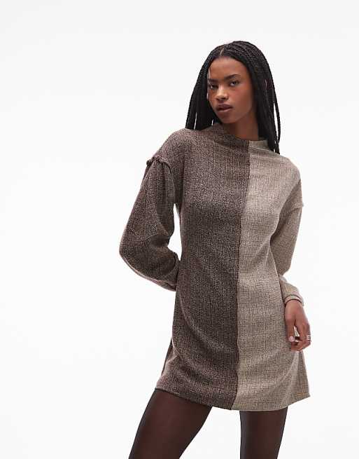 long sleeve tweed dress Shirley Black Plaid Midi Dance like a star! Terani Couture 251C4157 - Short