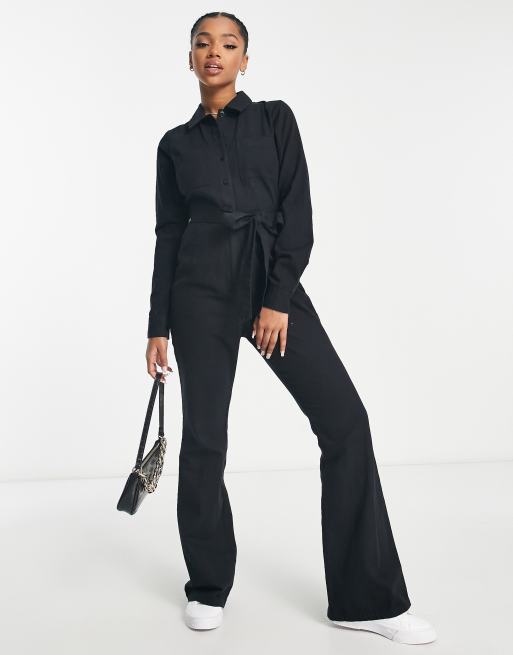 ASOS DESIGN soft touch long sleeve unitard jumpsuit in black