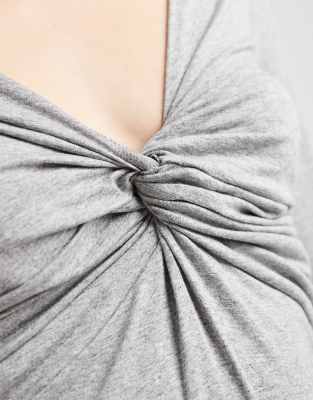 Asos Design Long Sleeve Twist Front Bodysuit In Gray