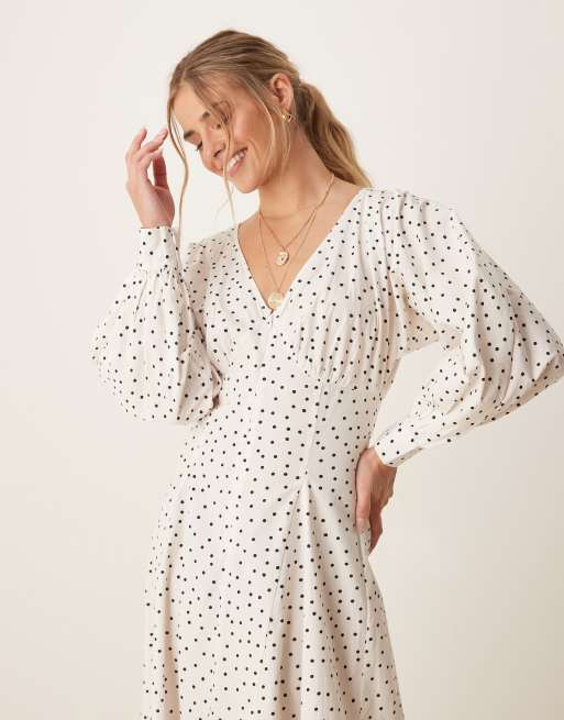 ASOS DESIGN long sleeve V-neck poplin maxi dress in dot print