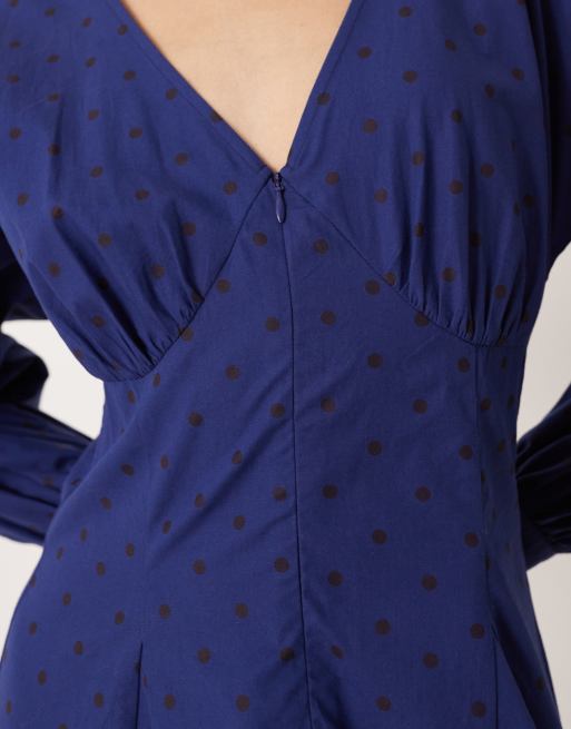 ASOS DESIGN long sleeve v-neck poplin maxi dress in polka dot print, 3 of 4
