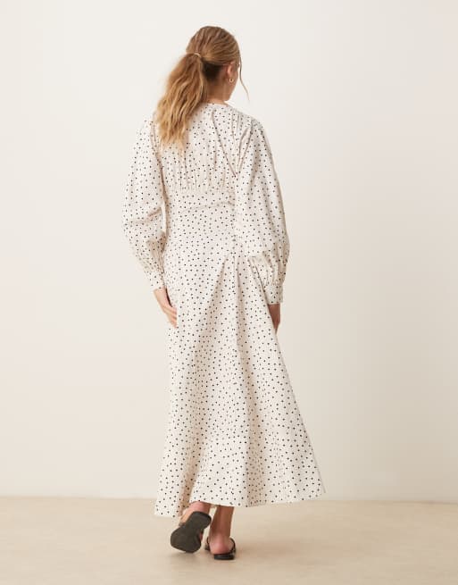 ASOS DESIGN long sleeve v neck poplin maxi dress in spot print, 3 of 4