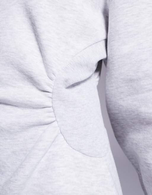 ASOS DESIGN long sleeve v neck with ruching sweat mini dress in grey, 4 of 4