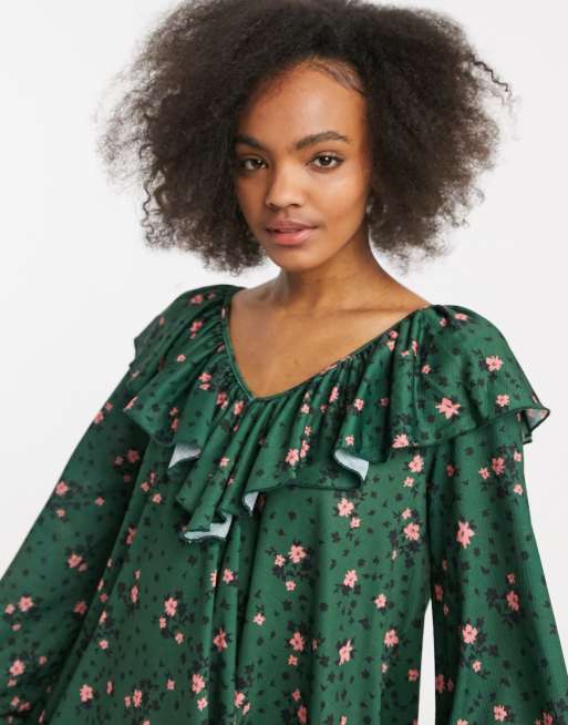 Forest green 2024 floral dress