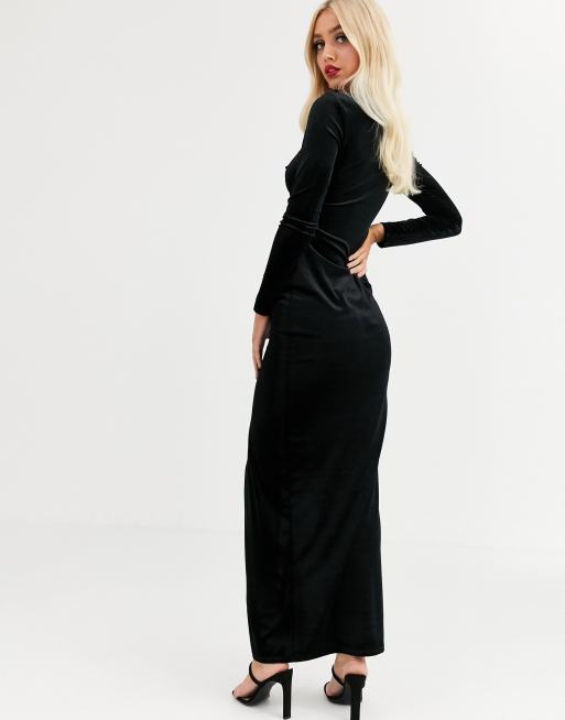 ASOS DESIGN long sleeve velvet embellished trim maxi dress, 2 of 4