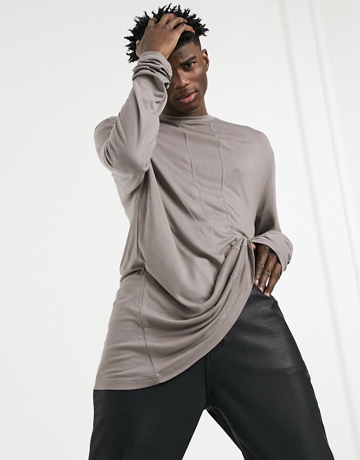 ASOS DESIGN long sleeve viscose t-shirt with seam detailing in brown