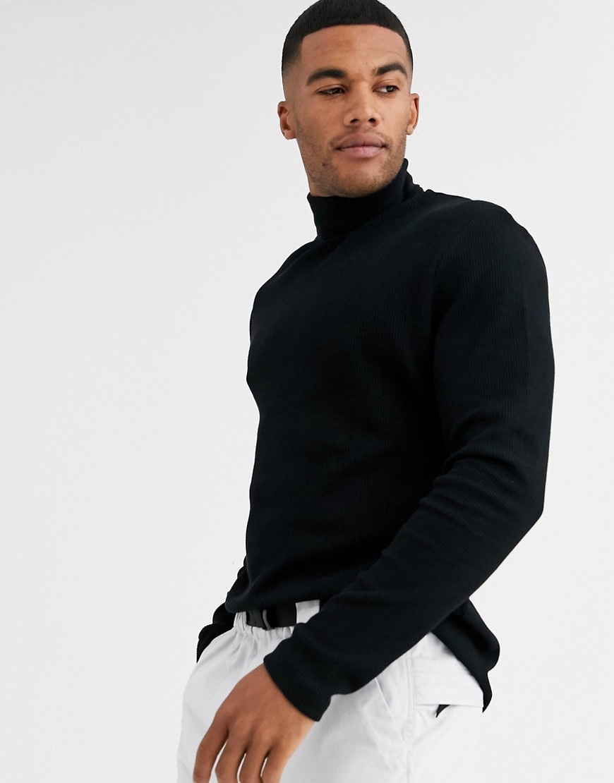 ASOS DESIGN long sleeve waffle roll neck in black