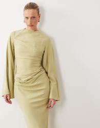 ASOS DESIGN long sleeve waisted maxi dress in light sage