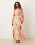 [ASOS DESIGN] ASOS DESIGN long sleeve waisted ruffle detail maxi dress in peach floral-Multi 14 Peach floral